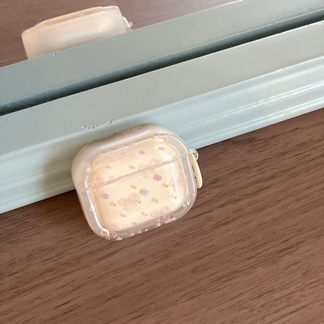 ベージュ色 Airpods Pro3ケース リボン 星柄 Airpods 4/3カバー  かわいい  淡色系 女子力アップ [M6700]