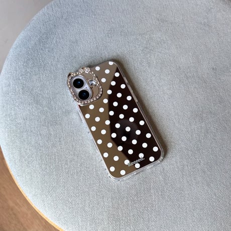 耳付きミラー iPhone17pro/17ケース 水玉模様 iPhone16/15promaxケース かわいい 多機能便利[M6555]