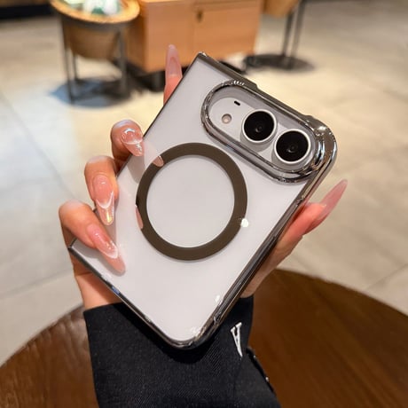 iPhone Duo専用ケース  MagSafe対応 クリア背面×メッキフレーム 高透明 薄型軽量 高級感 黄ばみにくい [M6846]