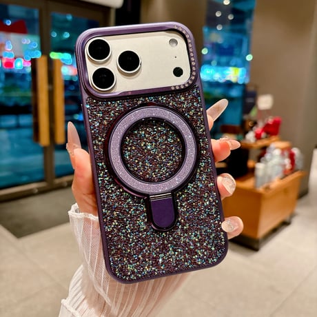 ダイヤデコ iPhone18Pro/18ProMaxケース MagSafeリングスタンド キラキラビジュー iPhone17ProMax/16ケース 耐衝撃 [M6799]