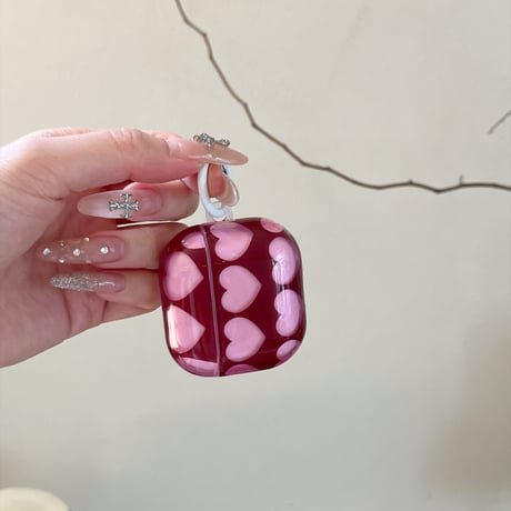 AirPods 5ケース ハート柄 AirpodsPro3 ハートチャーム付き かわいい Airpods4/3カバー pro2/pro1 艶感 カラビナ[M6754]