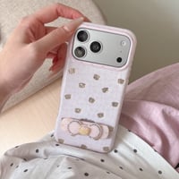リボンスタンド iPhone17Pro/17ケース 熊さん iPhone16Pro/15/14ケース 淡色系 ガーリーファッション[M6608]