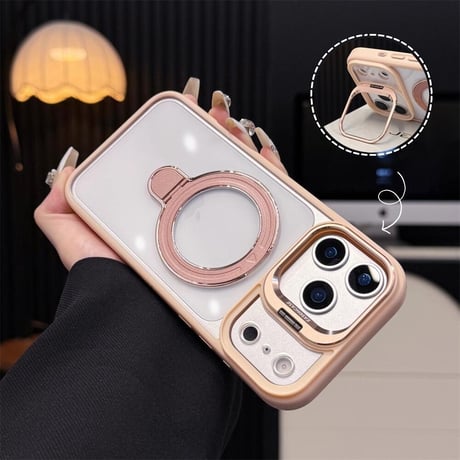 高機能高級感 iPhone18pro/17promaxケース MagSafeリングスタンドiphone16/15promax/14proカバー 耐衝撃 黄ばまない[M4058]
