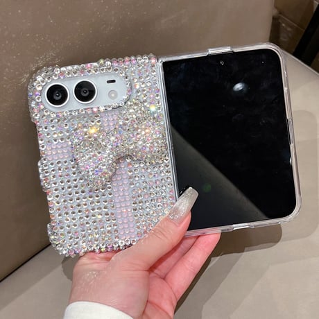 iPhone Duo専用ケース キラキラ ラインストーン 立体ハート 贅沢 クリアフレーム 豪華  ギフトにおすすめ[M6847]