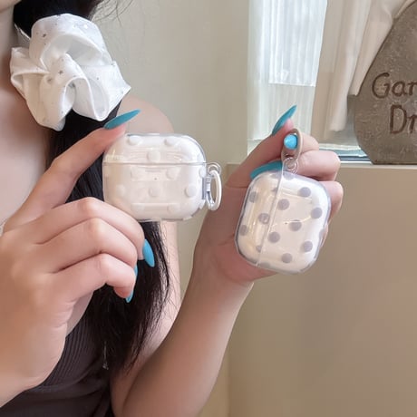 クリアドット柄 Airpods Pro3ケース シンプル風 Airpods4/3カバー pro2/pro1 大人可愛い カラビナ付き[M6735]