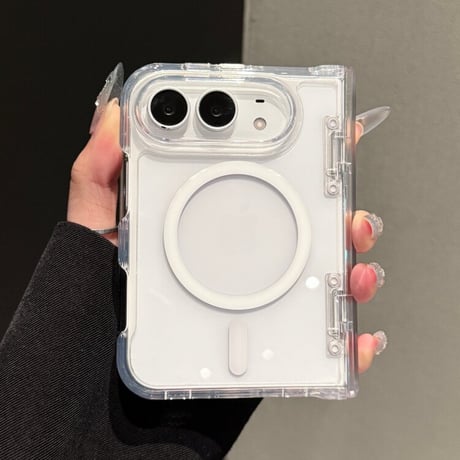 iPhone duo 対応 クリアケース MagSafe対応 ヒンジ保護 耐衝撃 黄変防止 マグネット搭載 高透明感 [M6834]
