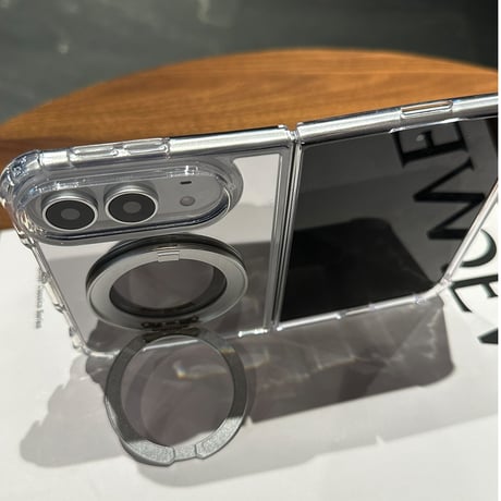 iPhone Duo専用ケース ミラー付き 360度回転可リングスタンド 四隅耐衝撃 カメラ周り保護 艶感 傷防止[M6843]