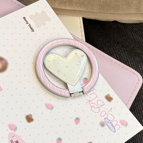 便利可愛い スマホリング マグネット式 ハート磁石グリップスタンド  耐久性あり ギフトに最適 韓国っぽ [M6565]