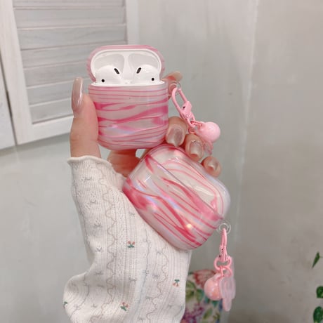 艶感シェル風 Airpods Pro3ケース 蝶キーホルダー Airpods 4/3カバー  AirpodsPro2/1  ピンク プレゼントにおすすめ [M6656]
