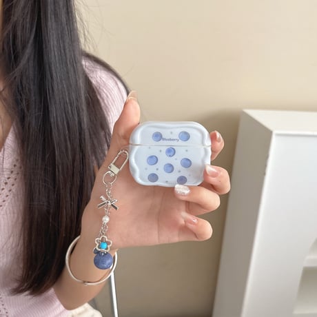 ブルーベリー Airpods Pro3ケース 美味しそう Airpods4/3カバー pro2/pro1 うねうね リング/キーホルダー[M6568]