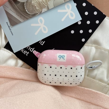リボン柄 Airpods Pro3ケース 甘め Airpods 4/3カバー  AirpodsPro2/1  リング付 淡色系 [M6632]