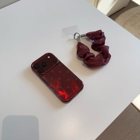リボン柄 iPhone18Pro/17ケース 艶カラー iPhone17Pro/16/15ProMaxカバー オーガンジーストラップ[M6763]