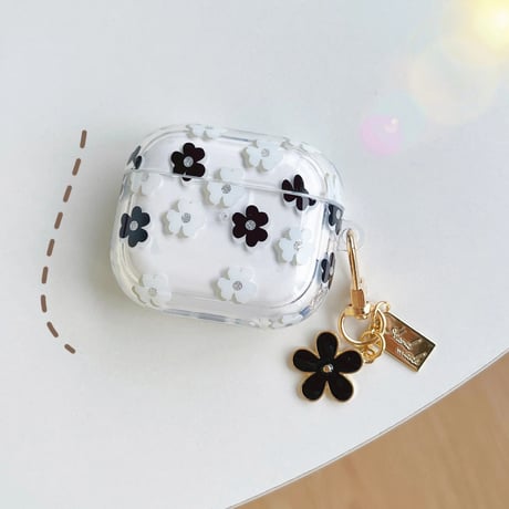 【Airpods 5】花柄  airpods3/pro2ケース  flowerキーホルダー付き エアーポッズカバー  シンプル高級感   可愛い ギフトにおすすめ  [M1824]