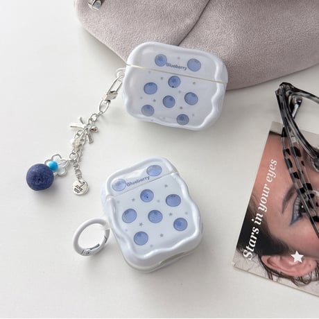 ブルーベリー Airpods Pro3ケース 美味しそう Airpods4/3カバー pro2/pro1 うねうね リング/キーホルダー[M6568]
