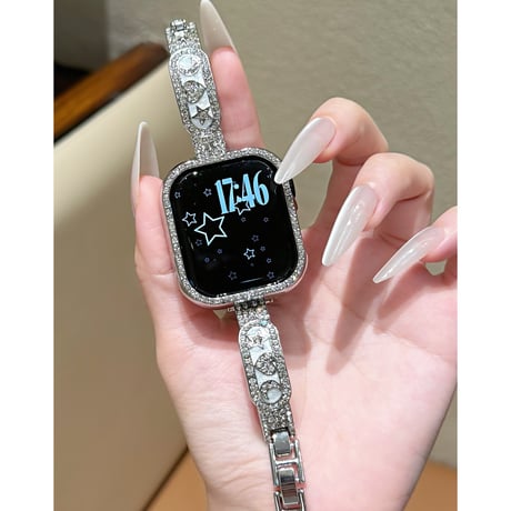 ダイヤデコ星月ハート AppleWatchバンド 高級感高品質 AppleWatchベルト Series 11/10/9/8 SE3/2  Ultra3/2/1 キラキラ感[M6680]