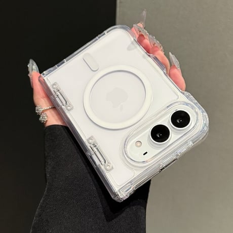 iPhone duo 対応 クリアケース MagSafe対応 ヒンジ保護 耐衝撃 黄変防止 マグネット搭載 高透明感 [M6834]