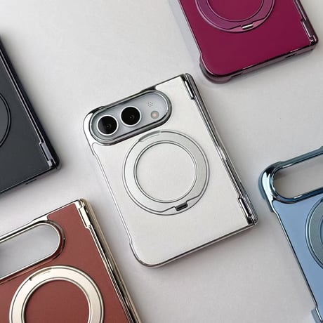 iPhone Ultra Foldケース 360度回転スタンド 高級レザー Magsafe対応 ヒンジ保護 耐衝撃折りたたみ メッキフレーム  [M6713]
