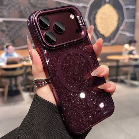 キラキラクリア MagSafe対応 iPhone18Pro/18ProMaxケース カメラスタンド付き iPhone17Pro/16ケース ラメ入り メタルフレーム[M6733]