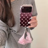 ドット柄 グラデーション iPhone18Pro/18ProMaxケース バーガンディに合う iPhone17Pro/16/15ProMaxカバー オーガンジーストラップ[M6774]
