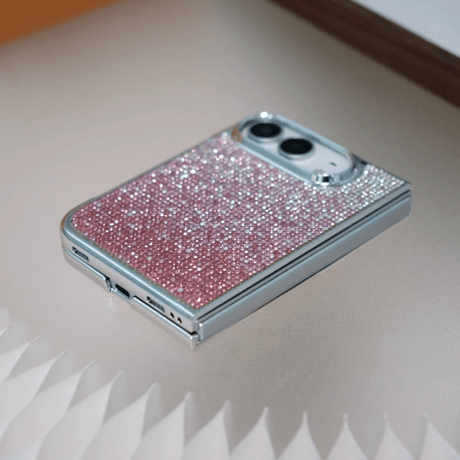 iPhone Duoケース ラグジュアリー ピンクラインストーン  輝くキラキラデザイン メタリックフレーム おしゃれ[M6820]