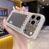真珠とジュエリーデコ ミラー iPhone17pro/17ケース カメラ保護 iPhone16promax/15/14/13proカバー カラーフレーム きれい[M6570]