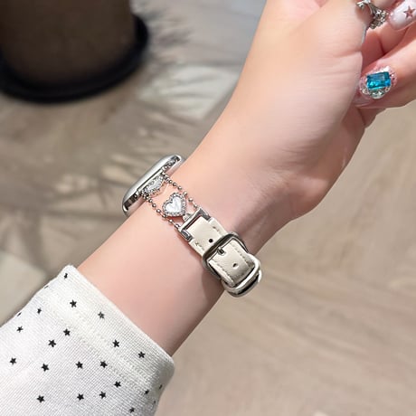 ハートモチーフ レザー調 AppleWatchバンド 高級感高品質 AppleWatchベルト Series 12/11/10/9/8 SE Ultra4/3 上品エレガント[M6855]