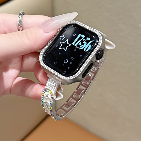 ダイヤデコ星月ハート AppleWatchバンド 高級感高品質 AppleWatchベルト Series 11/10/9/8 SE3/2  Ultra3/2/1 キラキラ感[M6680]