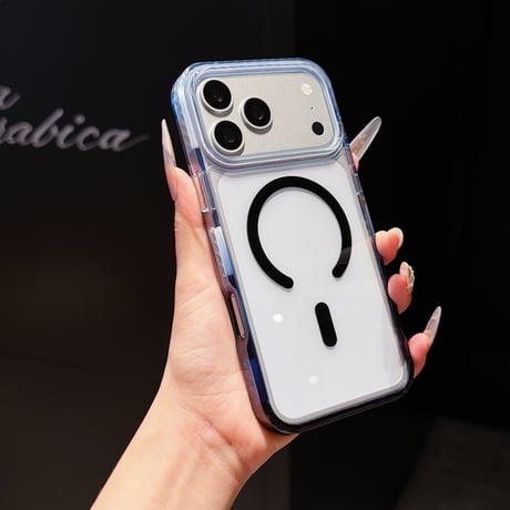 MagSafe対応 iPhone18Pro/17ProMaxケース カラーライン 透明 iPhone16/15proケース 滑り止め加工 頑丈[M6633]
