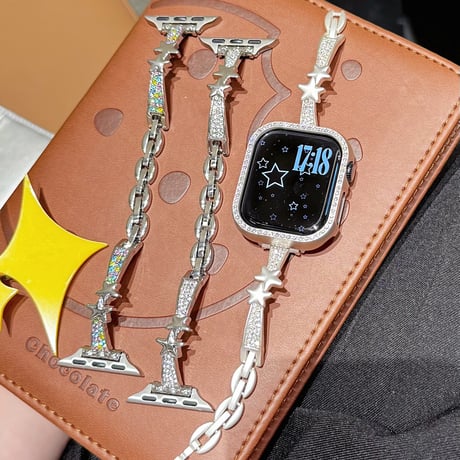 ダイヤと星 AppleWatchバンド おしゃれ AppleWatchベルト Series 11/10/9/8 SE3/2  Ultra3/2/1 高級感キラキラ感[M6679]