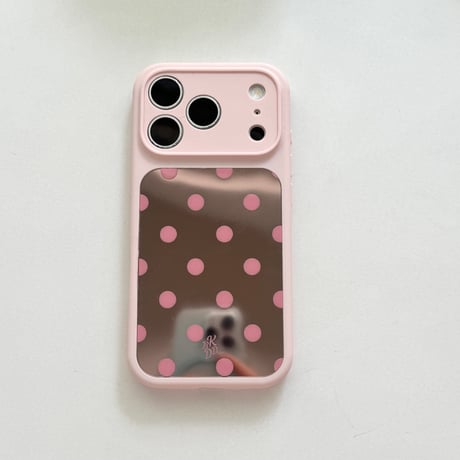 水玉模様ミラー iPhone17Pro/17ケース カラーフレーム iPhone16Promax/15proケース 便利 可愛い[M6554]