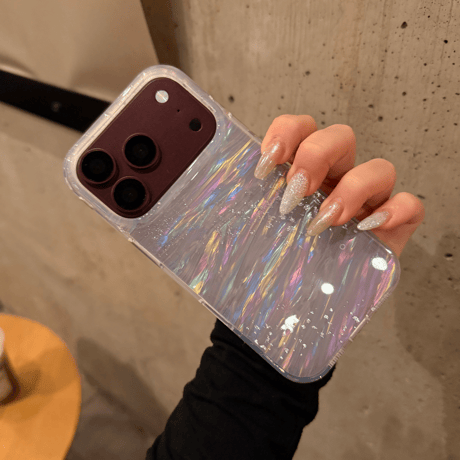 iPhone18Pro/17ケース セージ/ラベンダーに合う シェル風 キラキラ感 iPhone17Pro/16/15カバー 光る お洒落 グラデーションカラー [M6039]
