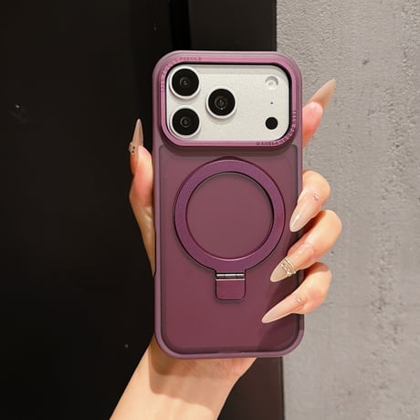 iPhone18Pro/17ProMaxケース 嵌め込み式 Magsafeリングスタンド iPhone17/Airカバー 指紋防止  耐衝撃 半透明 高級感 [M5694]