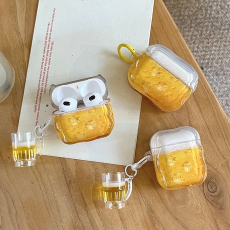 ビール Airpods Pro3ケース ビールカップキーホルダー Airpods4/3カバー pro2/pro1 うねうね 面白い[M6640]