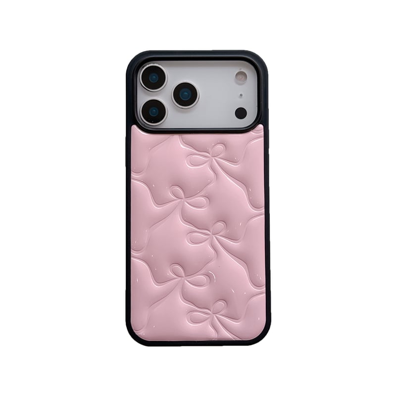 リボン レザーiPhone18Pro/17Proケース ピンク/ブラック iPhone17/1