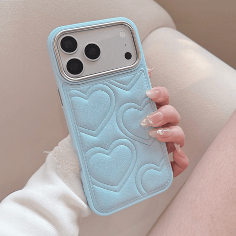 ハート/リボン柄 レザー調 iPhone18Pro/18ProMaxケース ぷっくりキルティング iPhone17/16proケース 大人かわいい[M6780]
