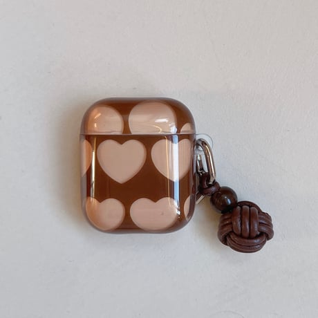 ハート柄 AirpodsPro3／Prp2ケース  透明感 Airpods5/4/3カバー pro2/Pro1ケース 充電口カバー付 可愛い 結び目チャーム/カラビナ付き[M6887]