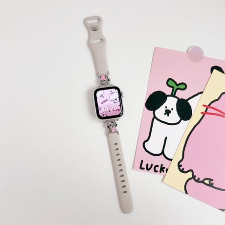 シリコン製 AppleWatchバンド わんちゃん AppleWatchベルト Series 11/10/9/8 SE3/2  Ultra3/2/1 可愛い ベージュ[M6566]