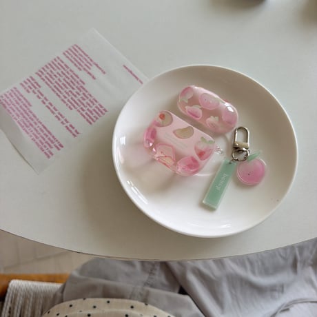 モモ Airpods Pro3ケース 韓国風 Airpods4/3カバー pro2/pro1 リング/キーホルダー ピンク[M6607]
