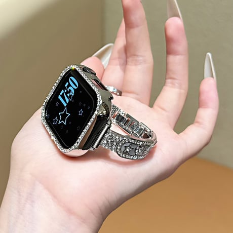 ダイヤデコ星月ハート AppleWatchバンド 高級感高品質 AppleWatchベルト Series 11/10/9/8 SE3/2  Ultra3/2/1 キラキラ感[M6680]
