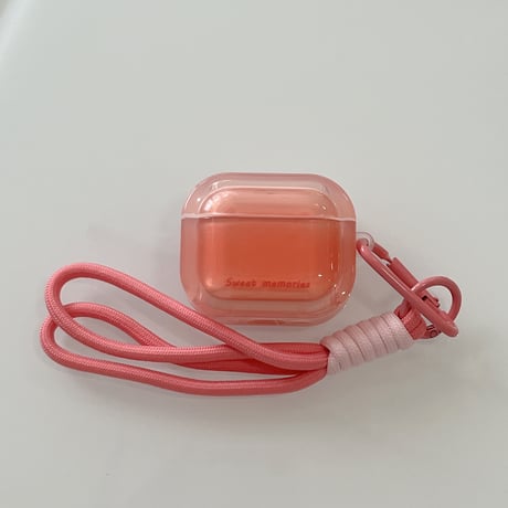 グラデーションピンク AirpodsPro3ケース ストラップ付 Airpods4/3カバー AirpodsPro第2/1世代 丈夫 艶感[M6612]