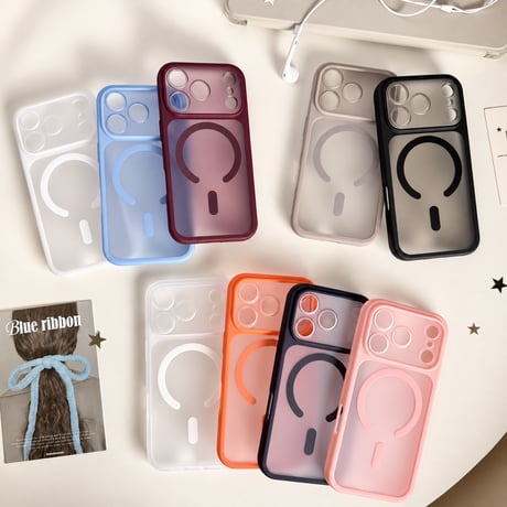2in1着脱式レンズカバー付き iPhone18Pro/18ProMaxケース MagSafe対応 ソフトバンパー×ハード背面 半透明 プレミアムマット質感 [M6764]