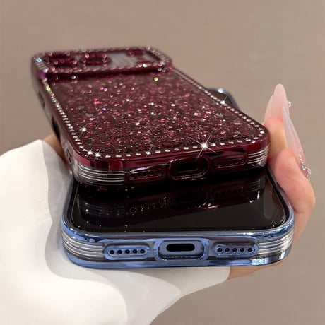 キラキラグリッター iPhone18Pro/18ProMaxケース ラインストーン付き iPhone17/16/15カバー華やか 存在感抜群 [M6841]