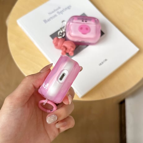 豚 Airpods Pro3ケース キュート Airpods4/3カバー pro2/pro1 うねうね リング/キーホルダー[M6587]