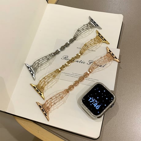 メタリック音符 AppleWatchバンド 上品 おしゃれ AppleWatchベルト Series 11/10/9/8 SE3/2  Ultra3/2/1 高級感高品質[M6638]