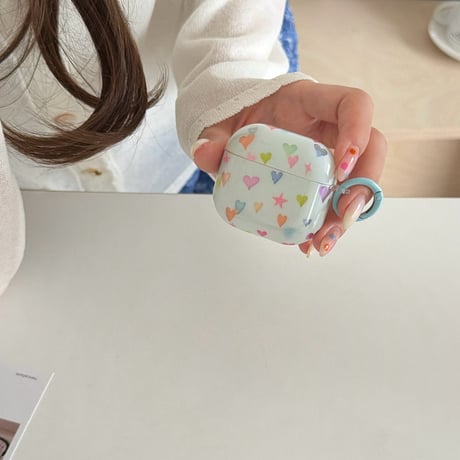 多彩ハート柄 AirpodsPro3ケース 星柄 Airpods4/3カバー AirpodsPro第2/1世代 甘めコーデ ブルー[M6592]