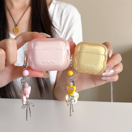 淡色系 AirpodsPro3ケース  花キーホルダー付 Airpods4/3カバー pro2/Pro1ケース 充電口カバー付 可愛い 指紋防止[M6655]