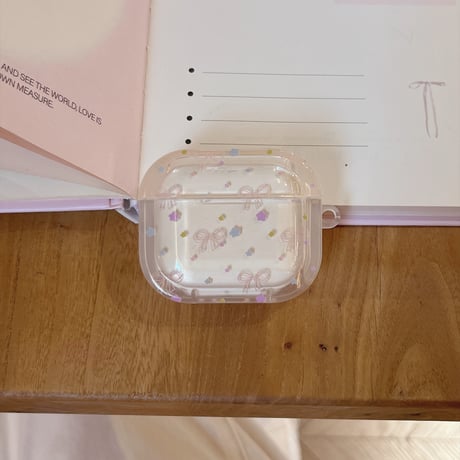 ベージュ色 Airpods Pro3ケース リボン 星柄 Airpods 4/3カバー  かわいい  淡色系 女子力アップ [M6700]