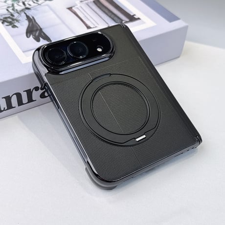 iPhone Duoケース 高級レザー 360度回転スタンド カメラレンズ保護カバー付  Magsafe対応 ヒンジ保護  メッキフレーム  [M6901]
