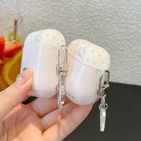 淡色系 Airpods Pro3ケース 翼柄 Airpods 4/3カバーケース AirpodsPro2/1  キーホルダー付 可愛い [M6602]