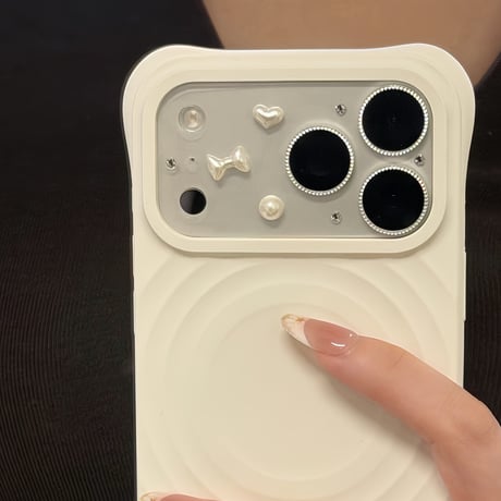 真珠リボンハートカメラカバー iPhone17Pro iPhone17ProMax レンズフィルム  エレガント キラキラ  おしゃれ  頑丈 きれい [M6688]
